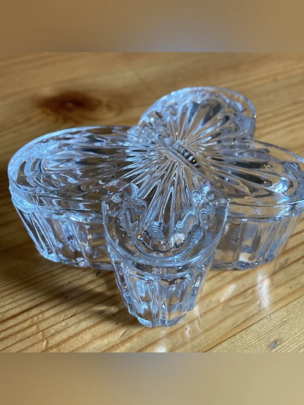 Vintage Lead Crystal Butterfly Jewelry Dish Clear Glass Organizer Trinket Box